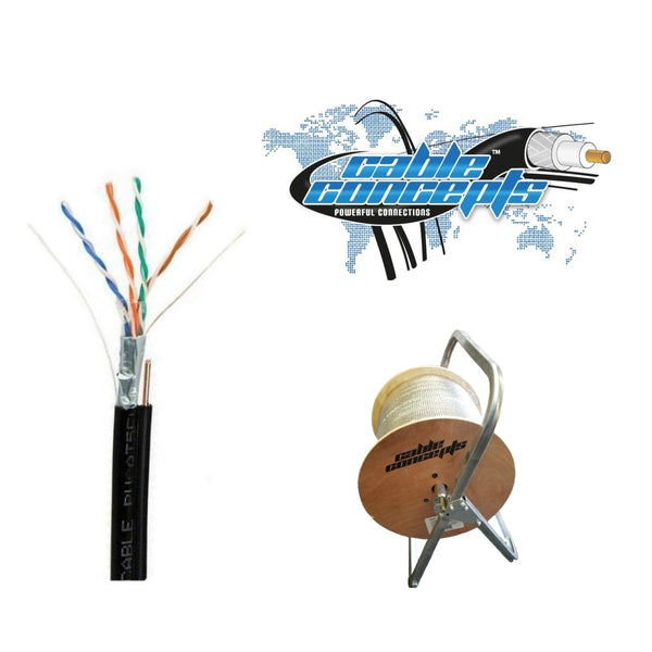 Cable Concepts Cat 5E Outdoor Cable, 4 Pair 24 AWG With PE Copper Clad Steel Ground Wire, FT4/CSA Approved, 1000 Ft, Wooden Reel, Black Ft.